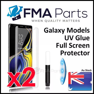 2 X Samsung Galaxy Note 20 10 S21 UV Glue Full Screen Tempered Glass Protector • $19.95