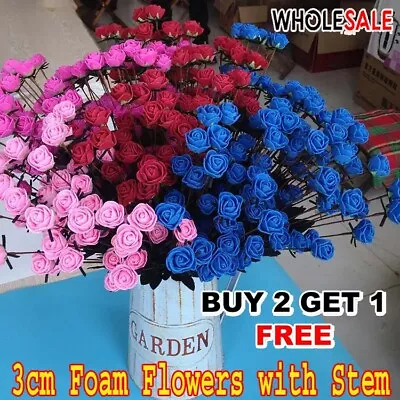 50pcs Artificial Flowers Foam Rose Fake Flower With Stem Wedding Party Bouquet • £12.99