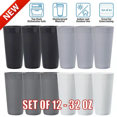 Shatterproof Tumbler Drinking Stackable Restaurant Plastic Cups 32oz Set Of 12 • $27.99