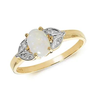 £141.95 • Buy 9 Ct Yellow Gold Opal And Diamond Dress Ring LARGE SIZES Free UK Postage