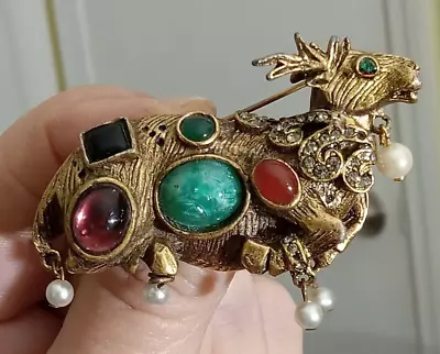 VINTAGE BROOCH Unsigned RARE KJL KENNETH J LANE JEWELS OF FANTASY DEER SCARAB • $179.98