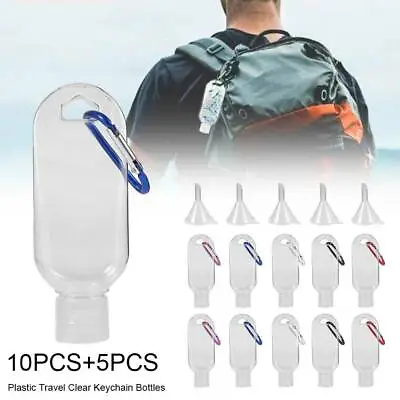 10X 50ml Empty Refillable Plastic With Key Ring Sanitizer Bottle Travel - • £7.79