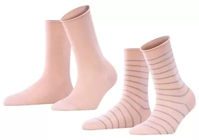 Falke Womens Happy Stripe 2 Pack Socks - Blossom Pink • £14.95