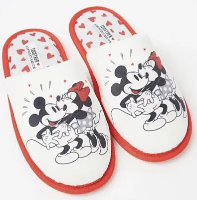 Official Disney Mickey & Minnie Mouse White Slippers UK Sizes 3 - 8 Love Hearts • £15.99