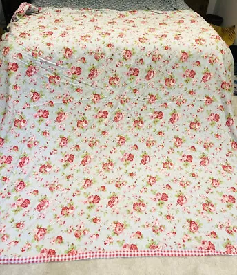 CATH KIDSTON DBLE IKEA DUVET QUILT COVER ROSE & GINGHAM FABRIC BLUE 190x190 AK64 • £34.99