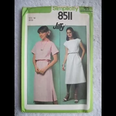 Simplicity 8511 Size 14 Bust 36 Misses' Jiffy Pullover Dress 1978 Bateau Neck • $5