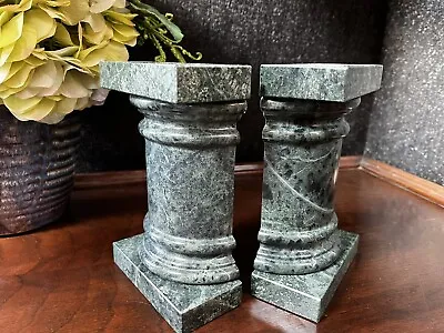 Pair (2) Vintage Green Marble Column Bookends • $119