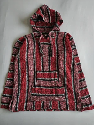 £12.99 • Buy BAJA HOODIE Men's Mexican Stripe Knit Pullover Festival Poncho Hippy | M