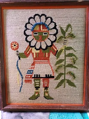 Vintage Kachina 1970s Framed Needle Point No Glass 18-1/4” T X 15.5” W • $32