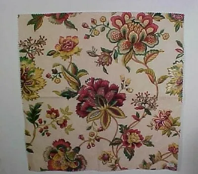 Vintage Upholstery Cotton Fabric Moire Rose Beige Floral Scothgard Finish 3/4 Yd • $9.99