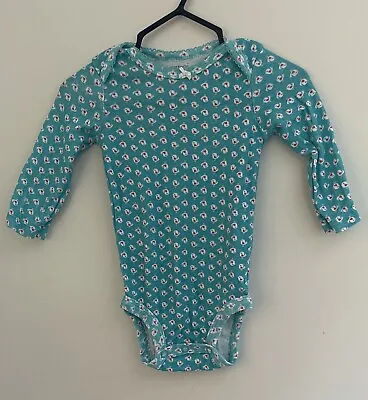 Carter’s Baby Girl Cute Bird Print 100% Cotton Long Sleeve Bodysuit Turquoise 6M • $7.50