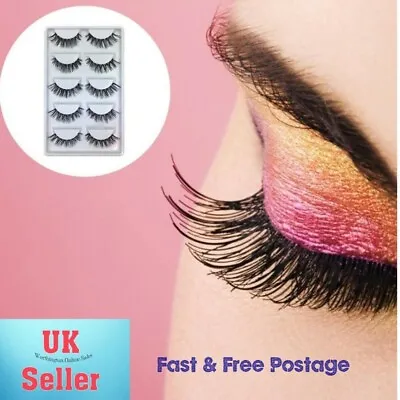 UK 5 Pairs 3D Fake Eyelashes Long Thick Natural False Eye Lashes Set Mink Makeup • £2.99