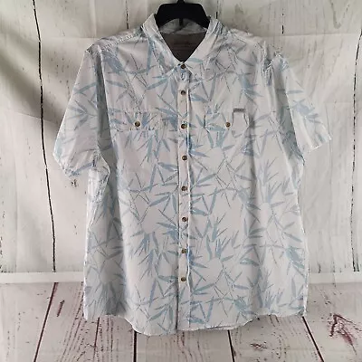 Eddie Bauer Mens 3XLT White Blue Floral Button Front Blended Short Sleeve Shirt • $16.14