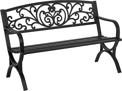 Patio Garden Bench 50 Inch Outdoor Metal Loveseat Chairs With Armrests Slatted • $89.99