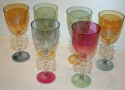 6 Venetian Murano Blown Wine Glasses Parise Vetro Italy • $600