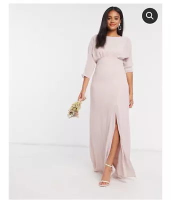 Tfnc ASOS Pink Mink Bridesmaid Dress Cowl Neck Low Back Sleeves Maxi 12 New Tags • £20