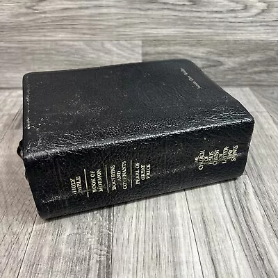 Black 1979 1987 LDS Quad Scriptures Leather 7.25 X 5.25  Size Mormon • $32.95