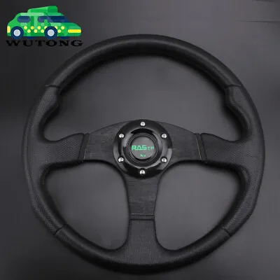 Black 14INCH Drifting Racing Steering Wheel Aluminum 6 Bolt Universal Flat Dish • $26.69