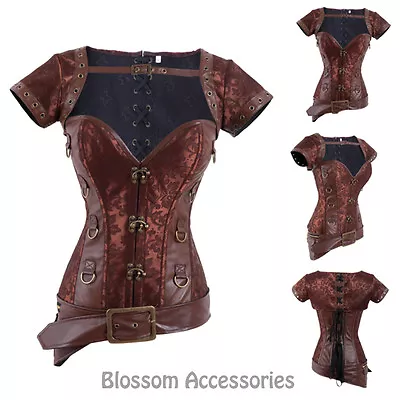 CC72 Steampunk Overbust Boned Corset Leather Gothic Halloween Top Jacket • $33.06