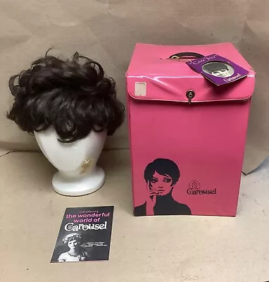 Vintage 1960s Pink Mid-Century Modern Carousel Fashion Wig Hat Travel Box + Wig • $14.99