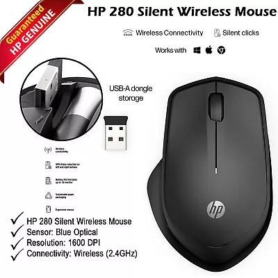 HP Silent 280 2.4GHz Wireless Bluetooth USB-A Optical Mouse 19U64AA#ABL • $19.99