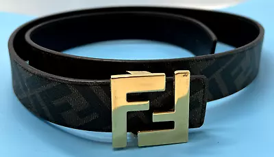 FENDI Belt Reversible Leather Black Gold Squared FF Buckle 42  • $250