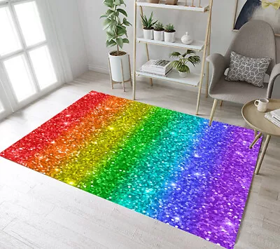 $13.99 • Buy Multicolored Rainbow Glitter Pattern Area Rugs Bedroom Living Room Floor Mat Rug