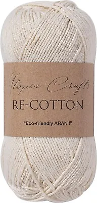 100g Recycled Cotton Yarn Knitting Crochet Eco-friendly Cotton Blend Cream • £2.75
