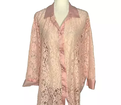 Vintage 80s Victorias Secret Night Shirt Womens S Pink Lace Satin Gold Label • $39.95