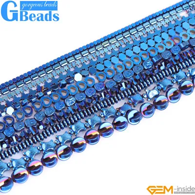 Blue Metallic Coated Hematite Reflection Spacer Beads 15 Assorted Shapes Stone • £5.68