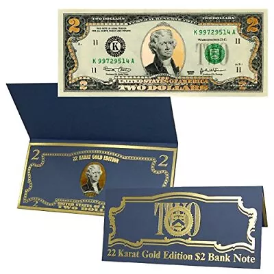 22k Gold Layered Uncirculated Two Dollar Bill - Special Edition Collectible C... • $32.88