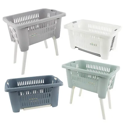 Washing Laundry Basket Bin Sturdy Plastic Linen Storage Folding Legs Foldable • £18.49