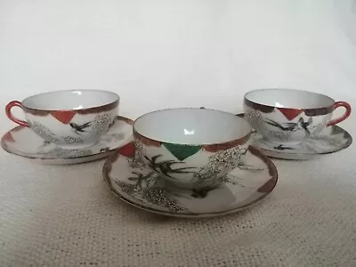 £6 • Buy Vintage Japanese 3 Piece Bone China Tea Cups Hand Painted Swallow Birds