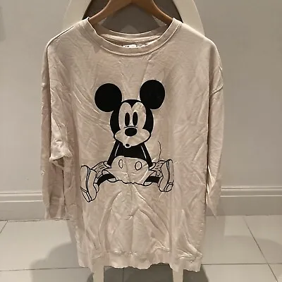 Disney Ladies H&M Mickey Mouse Dusty Pink Lounge Sweatshirt Size Medium • £11.99