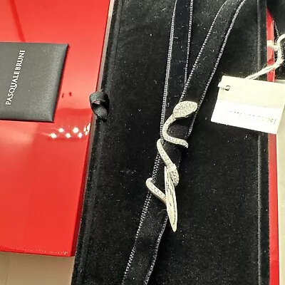 Pasquale Bruni 18k White Gold Diamond Snake Black Silk Cord Necklace Choker Tie • $2400