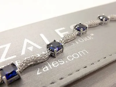 Zales Midnight Blue Sapphire 925 Sterling Silver Tennis Bracelet In Original Box • $225