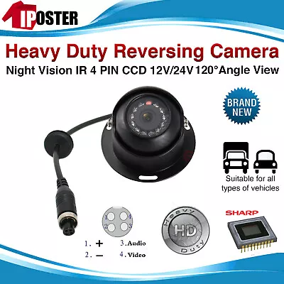 Black 4 PIN Dome CCD 12 IR Reversing Rear View Camera Night Vision For Caravan • $36.45