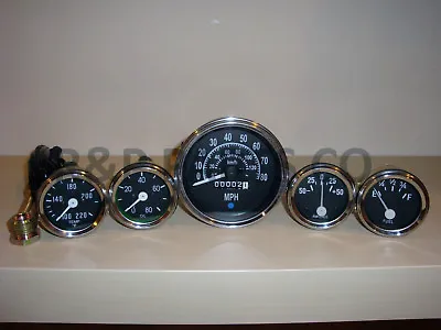 Speedometer Temp Oil Fuel Amp Gauge Set Chrome BL For Willys MB Jeep Ford CJ GPW • $165.01