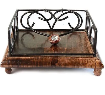 Wooden Napkin Holder Luxury Vintage Napkin Holder Wood Stainless Napkin Stand • $49.68