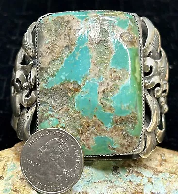 BIG Vintage Navajo Signed Sterling Beautiful Large Turquoise Cuff Bracelet 109GR • $294.99