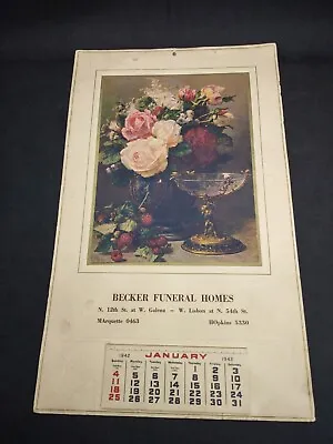 VTG 1942 Becker Funeral Homes Advertising Calendar • $9.99