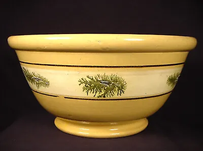 Rare Antique 1860 Jeffords Green 13 ½” Mochaware Bowl Yellow Ware Mocha Mint • $425