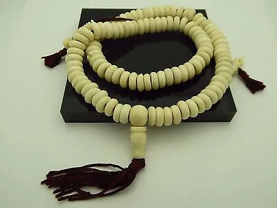 Tibetan Buddhist 11mm Water Buffalo Bone 108 Bead Meditation Mala Counters Dorje • $45