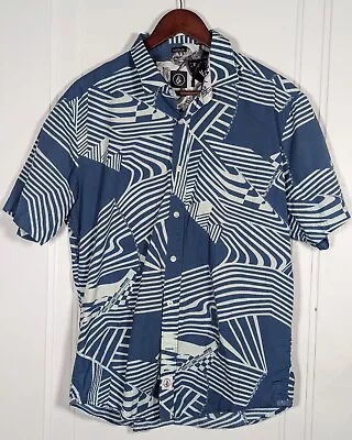 Volcom Shirt Mens Large Blue Geometric Button Up Classic Fit 100% Cotton Y2K • $19.99