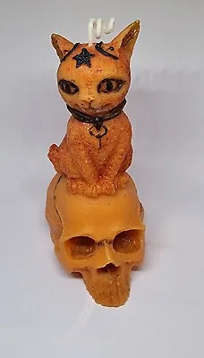 Bronze Cat On Scull Scented Candle Halloween Creepy Whichcraft Hand Made Painted • £10