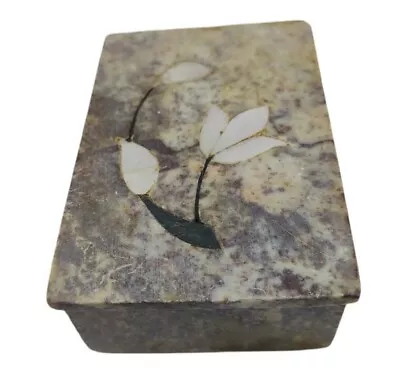 Stone Mother Of Pearl Inlay Flower Rectangular Trinket Box W Lid • $38.97