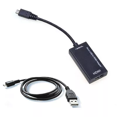 Micro USB MHL To HDMI Adaptor + Charging Port Samsung Galaxy Black + 3 M Cable • £8.02