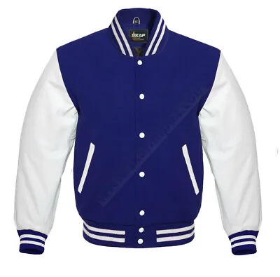 Varsity Jacket Baseball Letterman Wool And Genuine Leather Sleeves Jacket S~7XL • $99.99