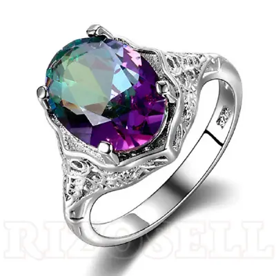 Genuine Rainbow Fire Topaz Mystic Ring Solid Fine Jewelry 925 Sterling Silver • $7.99