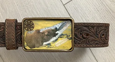 Genuine Leather Belt 32 With Bear And Fish Perspective Belt Buckle • $15